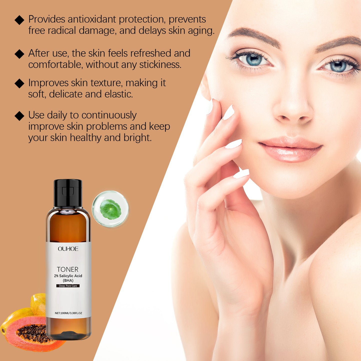OUHOE Salicylic Acid Pore Care Toner Gently Moisturizes And Hydrates Skin Refreshing Toner