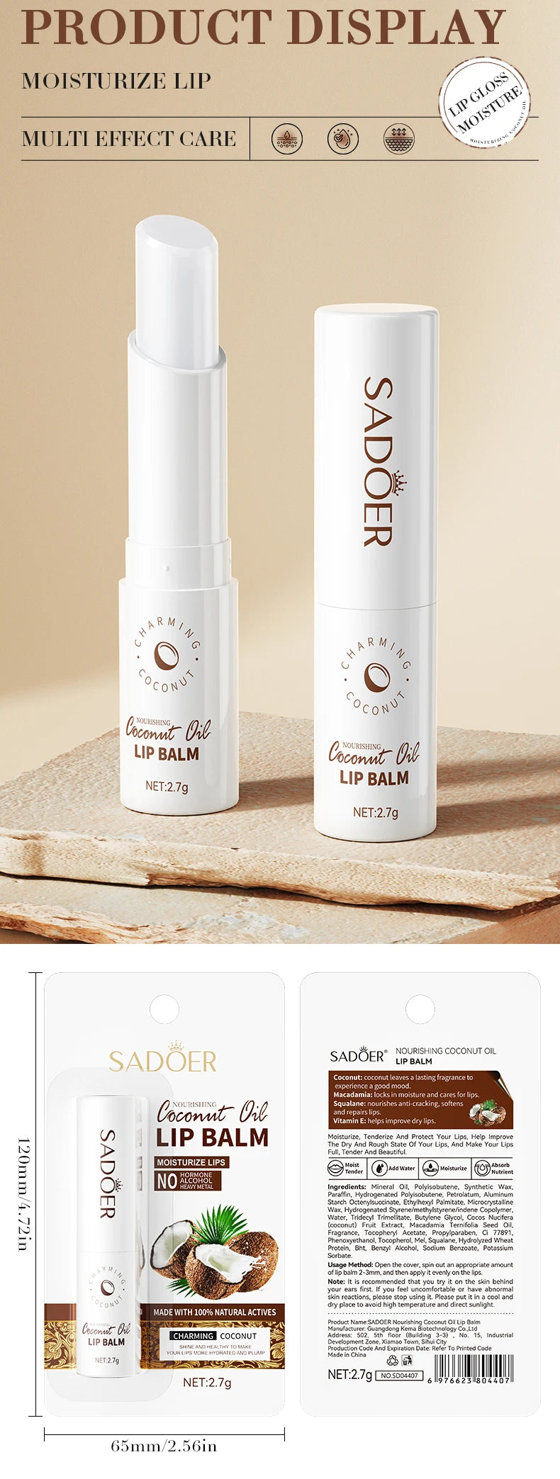 Coconut Lip Balm Lasting Nourishment and Moisture for Men and Women Daily Care Lip Balm Hydrating Repair Dry & Chapped Lips