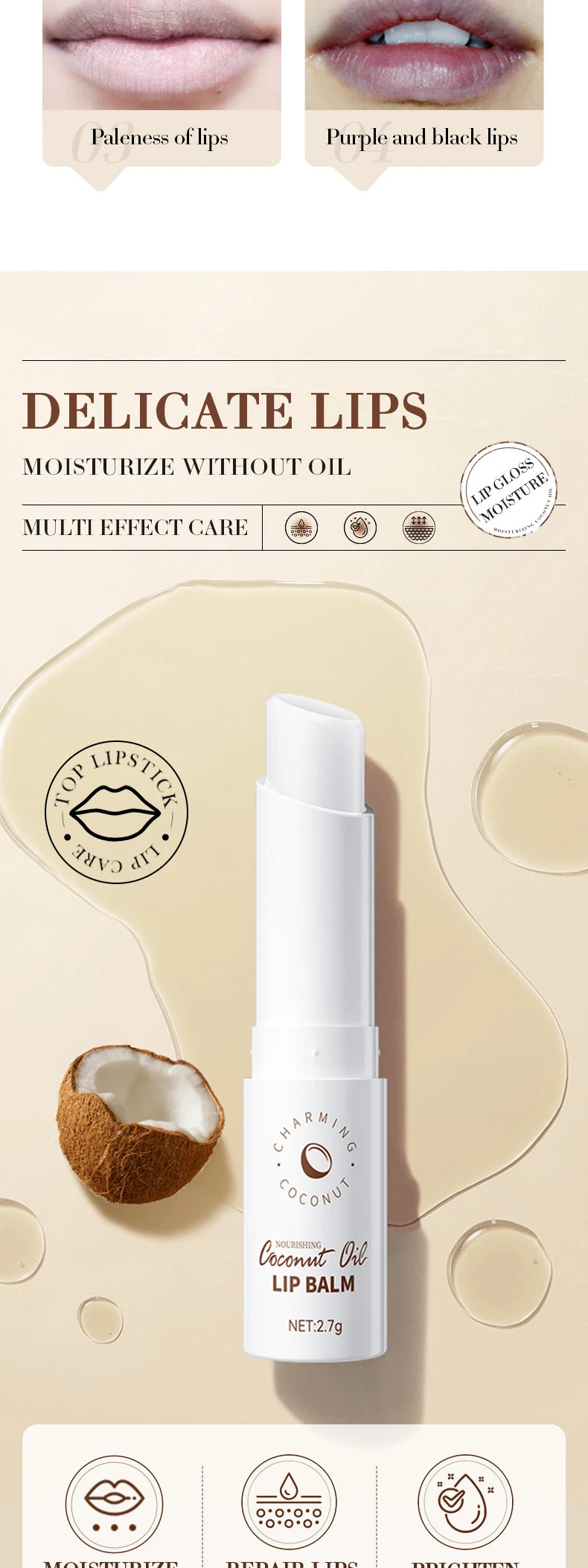 Coconut Lip Balm Lasting Nourishment and Moisture for Men and Women Daily Care Lip Balm Hydrating Repair Dry & Chapped Lips