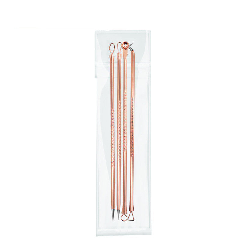 Rose Gold Stainless Steel Acne Needle 4-piece Tool Beauty Acne Blackhead Acne Clip Tool Set