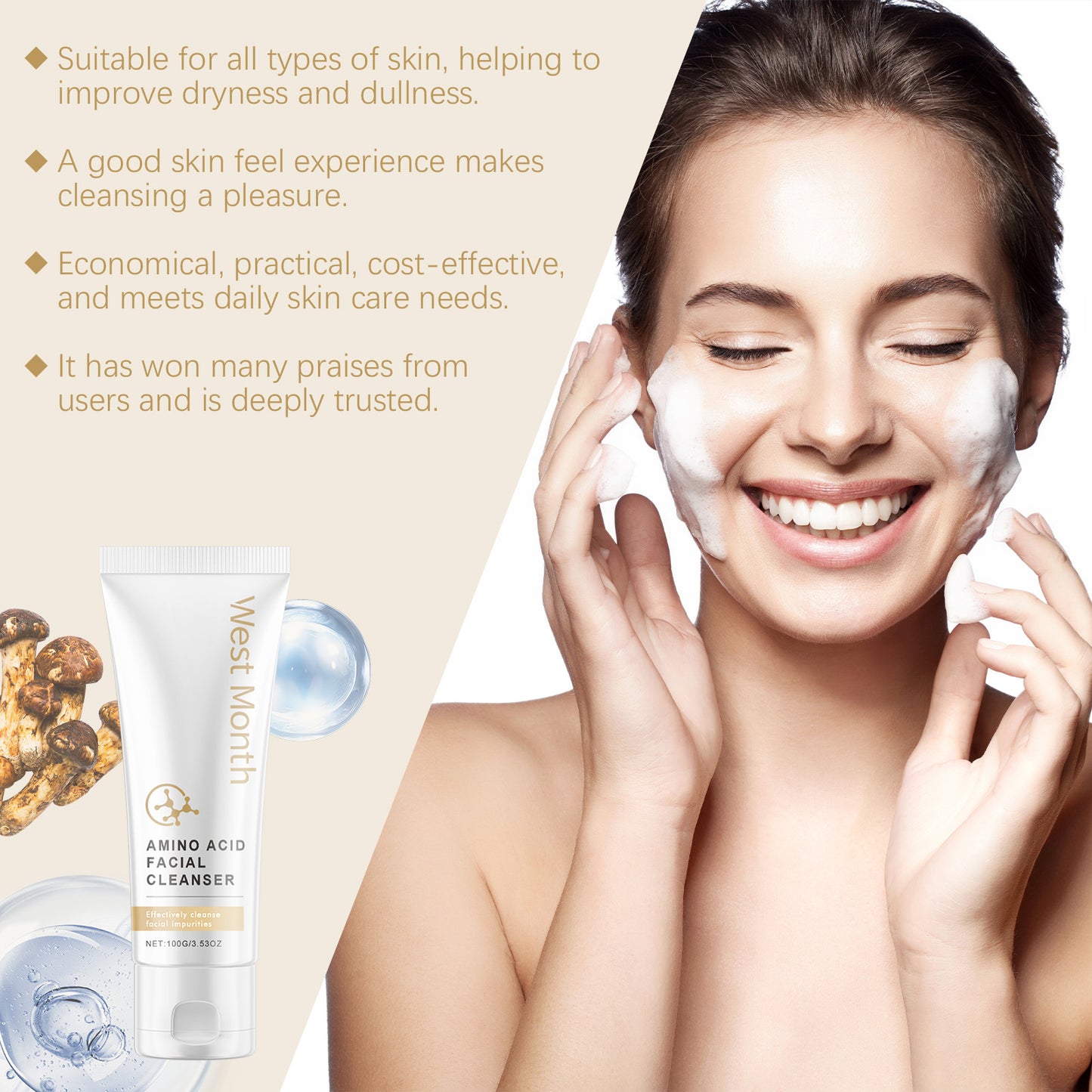 West&Month Amino Acid Cleanser, Gently Cleanser Delicate Pore Skin Care Cleanser